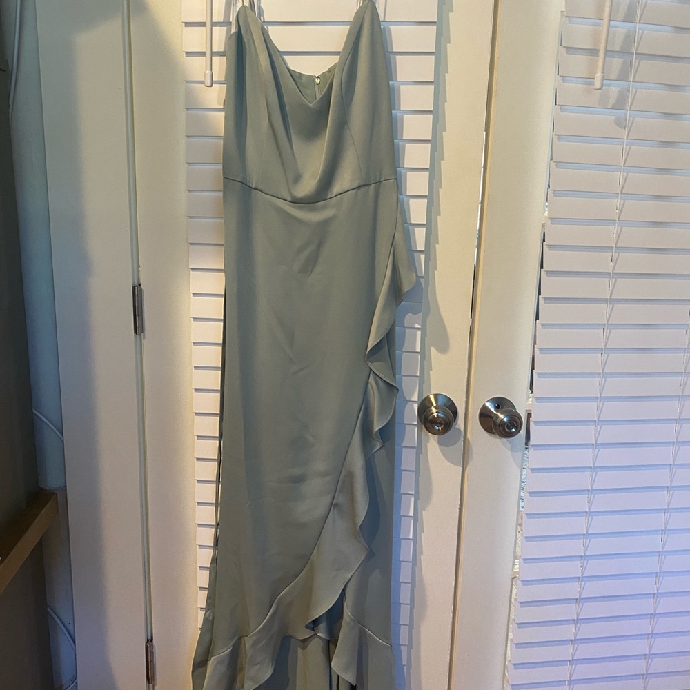 Bridesmaids dress dusty sage high low spaghetti strap